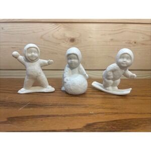 Snow Baby Lot Of 3 Snow Ball Ski Ceramic Bisque Ready To Paint Dept. 56 Paint